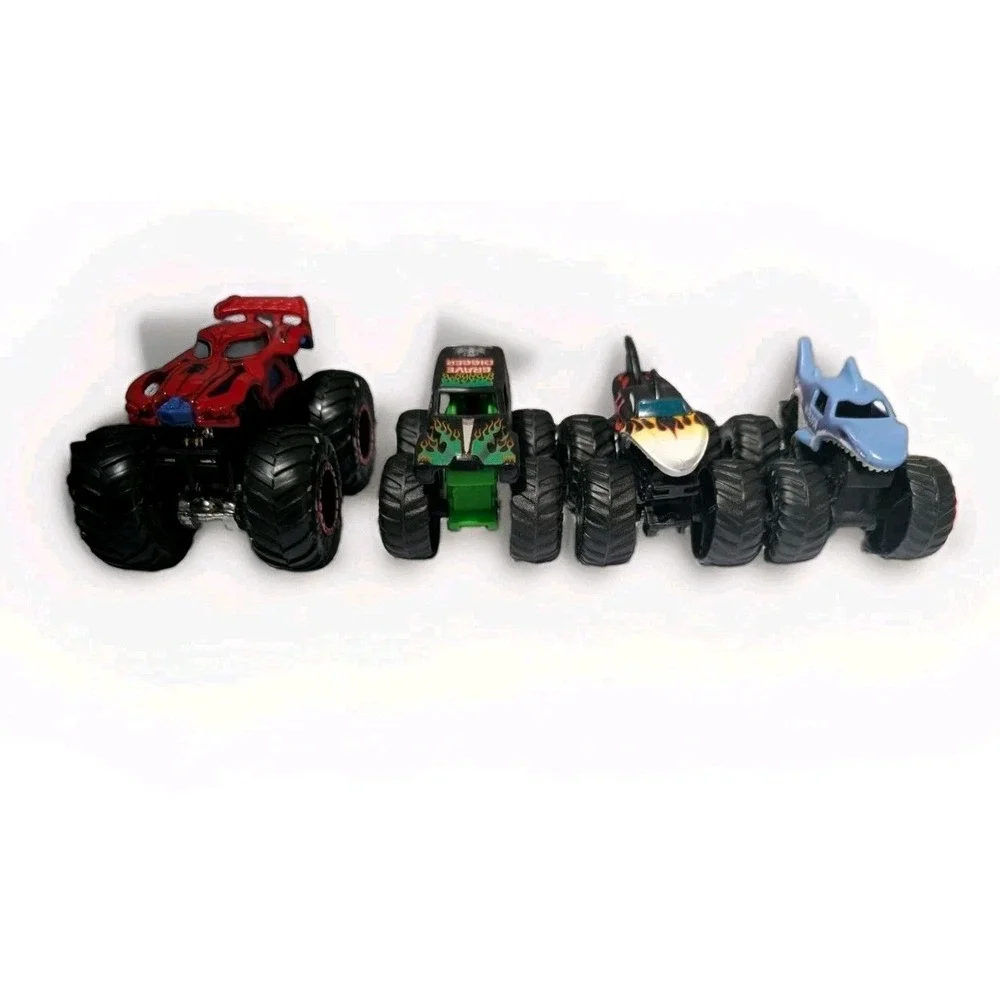 Monster Jam Hot Wheels Monster Truck Lot of 4 Grave Digger Megalodon Spiderman